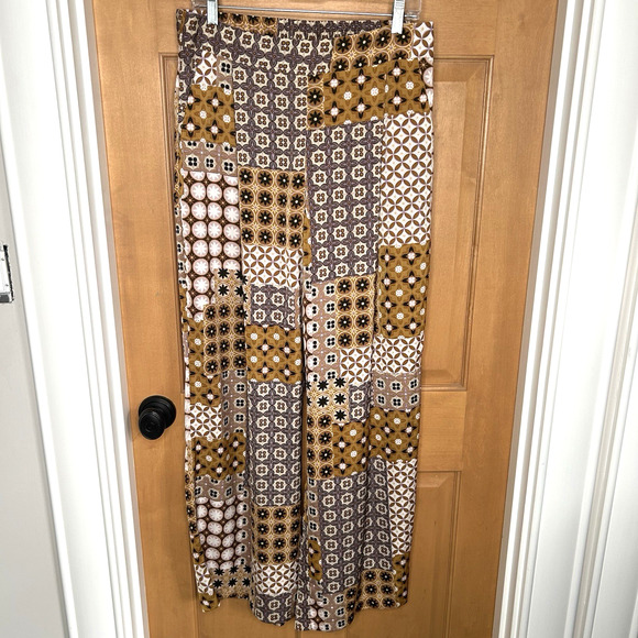 Drew Boho Wide Leg Pants Size L Geo Patchwork Pull On Pockets - Picture 1 of 7